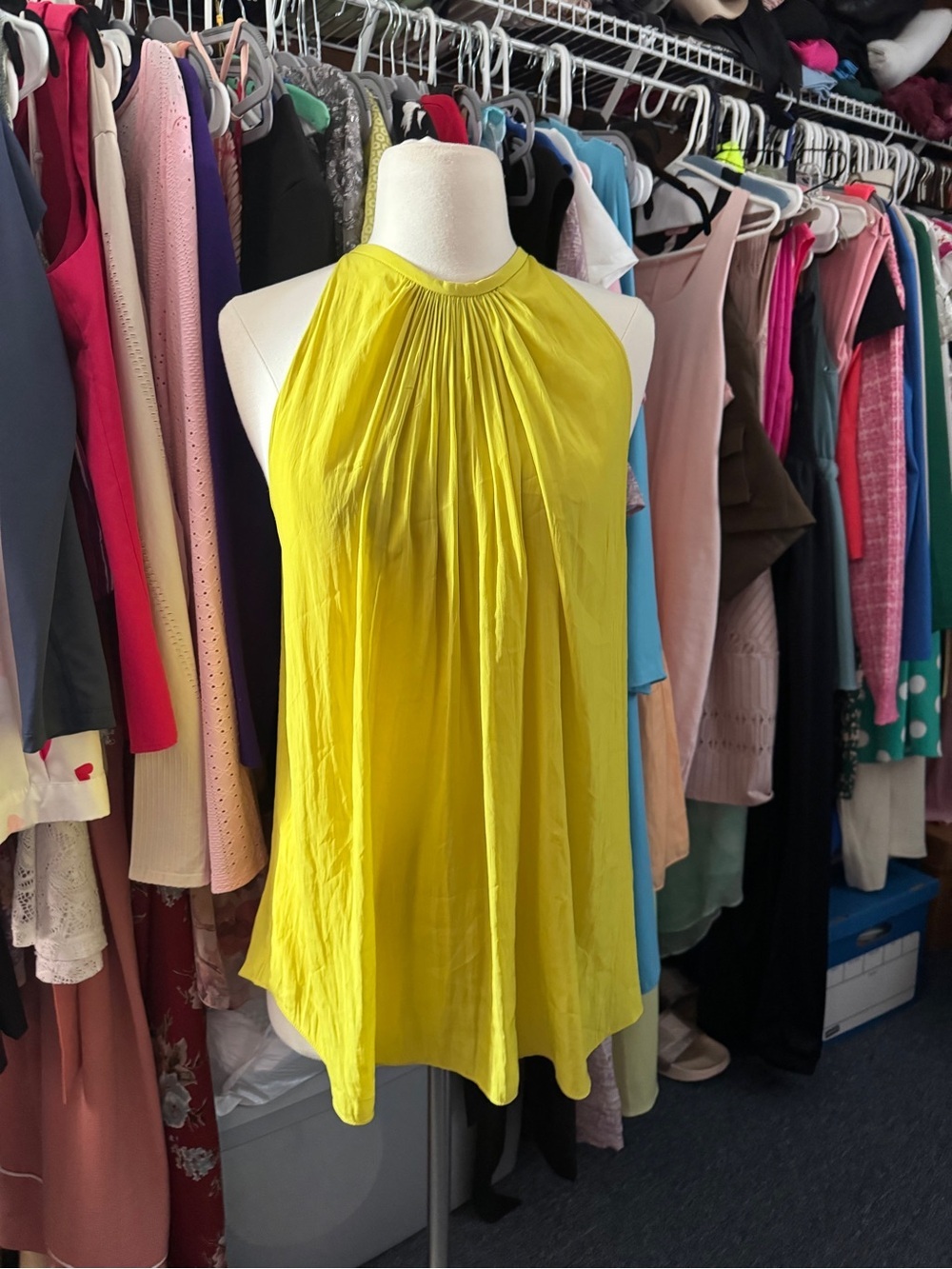 Ramy Brook New York Chartreuse Pleated Halter Top Like New Size M